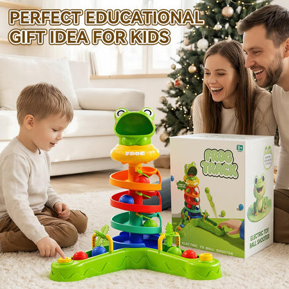 KNMDU Frog Ball Drop Toy for Kids, 5 Layer Roll Swirling Ball Tower with 12 Balls, Spin and Learn Shoot Balls Drop Montessori Toy, Gifts for Toddler Boys Girls 2 3 4 5 6 7 8+ Years Old (2 Player)