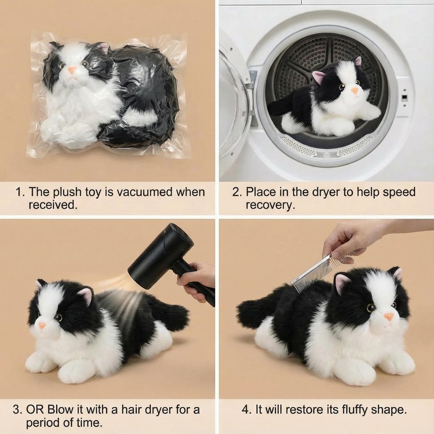 HyDren 5 Pcs Realistic Ragdoll Cat Stuffed Animal, 17.75 Inches Large Ragdoll Cat Mommy Plush with 4 Cute Babies Soft Plush Kittens Set for Girls Boys Birthday Party Favors(Black)