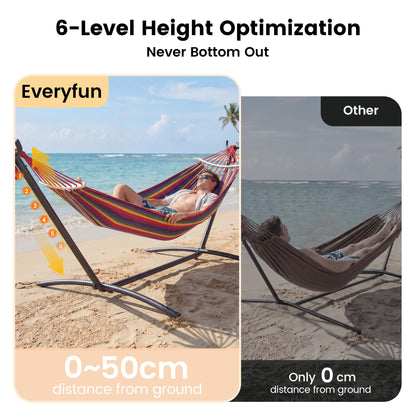 EveryFun Double Hammock with Heavy-Duty Steel Stand,Portable,Easy Assembly,600lbs Weight Capacity,Perfect for Indoor,Yard,Camping,or Outdoor-Rainbow