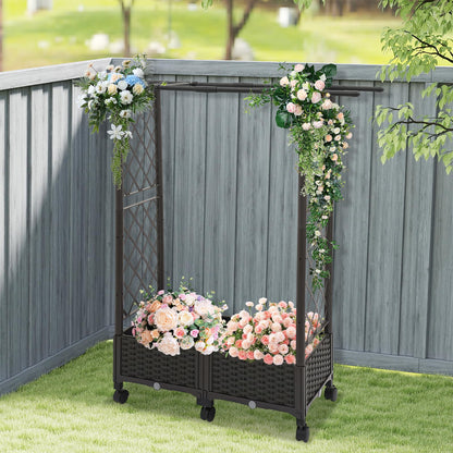 TFCFL Planter with Trellis Raised Garden Beds,Trellis Planter Self-Watering Box with Wheels,Outdoor Vegetable Flower Privacy Planter Box for Backyard Balcony Patio