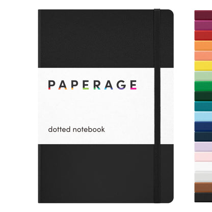 PAPERAGE Dotted Journal Notebook, (Black), 160 Pages, Medium 5.6 in x 8 in - 100 GSM Thick Paper – Hardcover Journaling Notebook for Work, School & Bullet Journaling