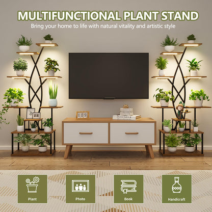 DongRong Plant Stand Indoor with Grow Lights - 9 Tiered 66" Tall Metal Plant Shelf, Curved Plant Stand with Adjustable Feets for Multiple Plants, Corner Flower Shelf for Living Room, Patio