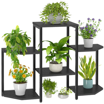 Asgolion Plant Stand Indoor,Multiple Plant Shelf Corner Rack, 6 Potted Plant Stand, 6 Tiers Large Flower Holder, Planter Display Rack for Patio Balcony Living Room Bedroom Decor, Black