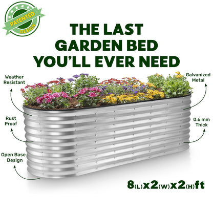 Plant & Plot Galvanized Raised Garden Beds Outdoor // 8×2×2 ft Planter Raised Beds for Gardening, Vegetables, Flowers (Silver) // Large Metal Garden Box // Patented Tool-Free Design
