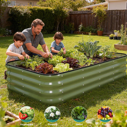 BIRDSINYARD 4 in 1Galvanized Raised Garden Bed - 5x3x1ft Modular Garden Planter Bed Outdoor | Steel Raised Bed Kit with Bracing Rods, Gloves for Gardening Vegetables Fruits and Flowers (Green)