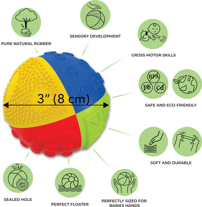 caaocho Pure Natural Rubber Sensory Ball Rainbow 3" - Sealed Hole, BPA Free Baby Ball Toy, for Sensory Play, for Sensory Development, Hole Free Baby Toy, Perfect Bouncer, Without Hole