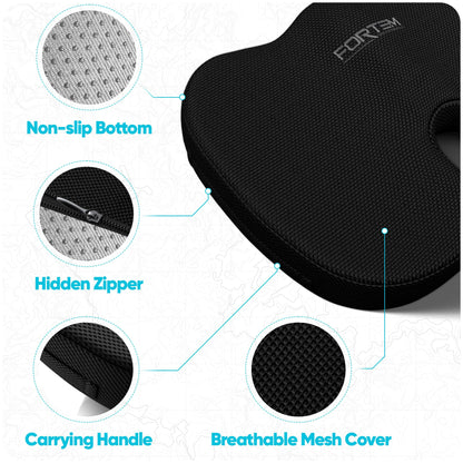 FORTEM Seat Cushion, Office Chair Cushion, Lumbar Support Pillow for Office Chair, Memory Foam Sciatica Coccyx Tailbone Pressure Pain Relief, Car Sitting Pad, Washable Non Slip