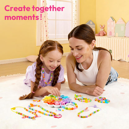 JOVA Klever Kits Jewelry Making Kit, Bracelet Making Kit with Bead, Kids Jewelry Bracelet Kit, DIY Kit with 350+ Colorful Beads, Flower-Shaped Storage Case, Crafts Gifts for Girls Ages 3+