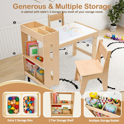 WINGYZ Sensory Table and Chairs, Toddler Activity Table and 2 Chair Set with Storage Cabinet & Bins, 6 in 1 Kids Desk Art Table with Paper Roll for Playrooms Daycare, Sensory Tables for Toddler Gifts