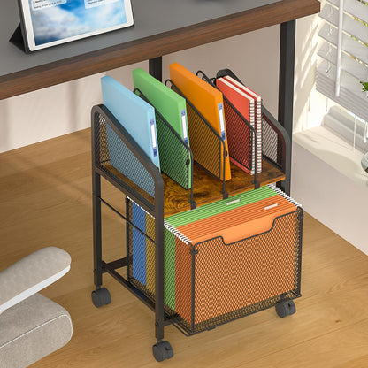 Tiaoheka Rolling File Cabinet with Adjustable Dividers, Vertical Filing Cabinet with Storage Drawer on Lockable Wheels, Hanging File Organizer Beside Under Desk for Office, Home（Patent Pending）