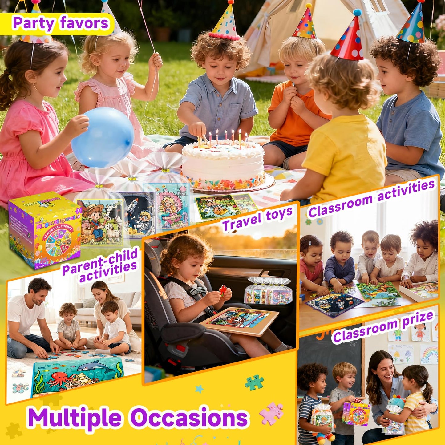 WAWIBEE 24 Pack Easter Party Favors for Kids, Magnetic Puzzle Books Bulk for Toddlers 3-5 & Kids 4-8, Goodie Bag Stuffers, Classroom Prizes, Birthday Return Valentine’s Day Gifts, Travel
