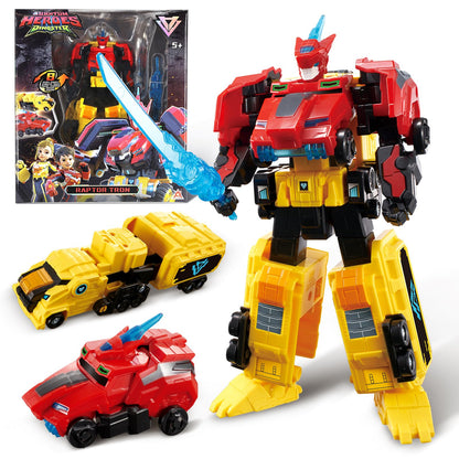 QUANTUM HEROES DINOSTER Transforming Toys, 2-in-1 Transforming Robot Raptor Tron, 7.48-inch Action Figure Children's Robot Toy, Cool Transforming Toys for Boys and Girls Age 5+, Red and Yellow