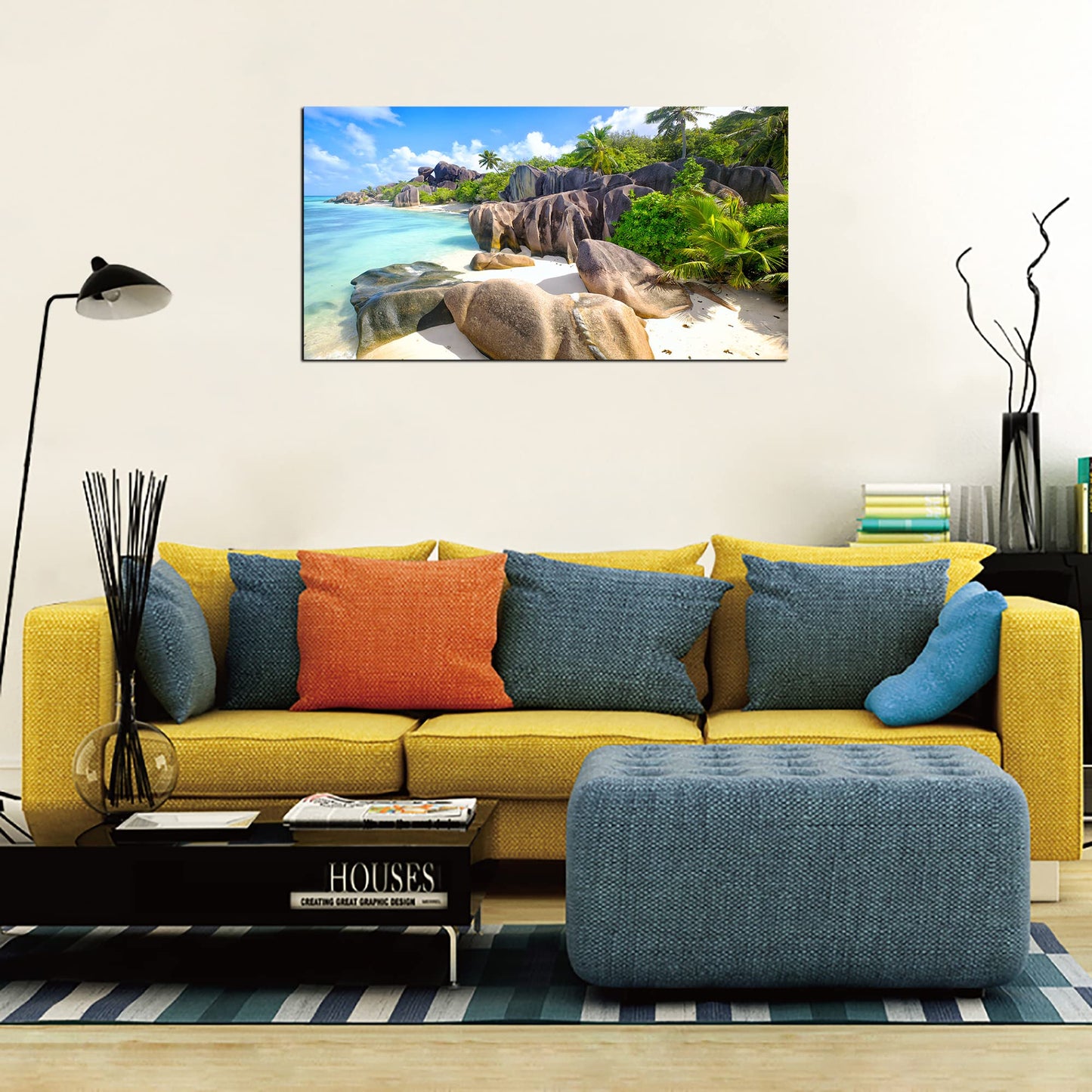 YYYYHPP YP0775 Beach Wall Art Picture Wall Art Stone Coconut Trees on Sands Beach Seascape Scenery Painting Nature Picture for Bedroom Home Office Wall Decor
