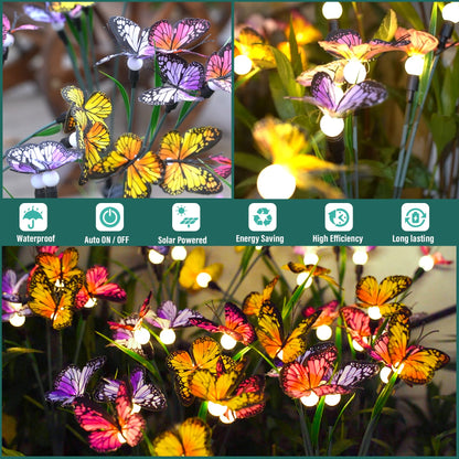 TONULAX Solar Garden Lights - 2 Pack Swaying Butterfly Light, Swaying in The Wind, Solar Outdoor Lights, Yard Patio Pathway Decoration, High Flexibility Iron Wire & Realistic Butterflies (2 Pack)