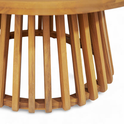 Christopher Knight Home Hakee Acacia Wood Patio Coffee Table, Round Table with Unique Wooden Base for Backyard, Balcony, Stylish Indoor/Outdoor Table, Easy Assembly, 31.5" x 31.5" x 16", Teak