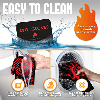 BBQ Grill & Oven Gloves 1472°F Heat Resistant – Fireproof, Non-Slip Silicone Mitts for Grilling, Smoking & Baking – Extra-Long Protection – Includes Storage Case & Luxury Gift Box | Pro Series