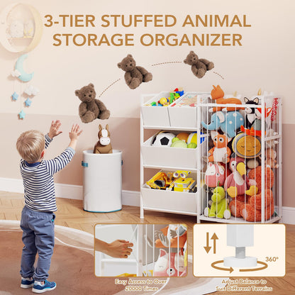 BBLIKE Kids Storage Organizer with 4 Removable Bins, Kids Storage Toy Shelf Organizer for Stuffed Animal Holder for Bedroom Playroom Nursery, White