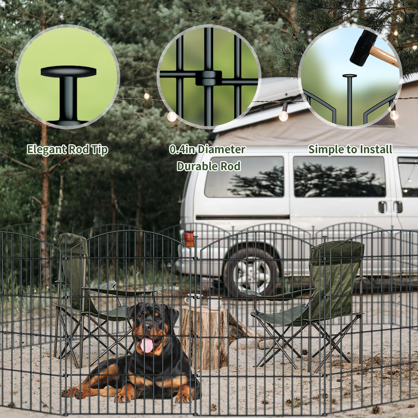 10 Panels Garden Fence Dog Fence Outdoor for Yard, 32in H x 23.6ft L Rustproof Metal Fencing with Ground Stakes | No Dig Animal Proof Containment for Pets/Rabbits | Durable Patio Security Panels