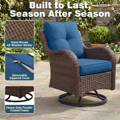 SAILARY Patio Furniture Set, 7PCS Outdoor Wicker Conversation Set with 6" Thick Cushions, High Back Rattan Sofa & Swivel Rocker Chairs, Weather Resistant Olefin Fabric for Garden, Poolside, Navy Blue