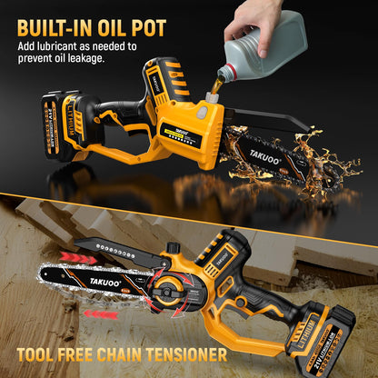 Takuoo 2-IN-1 8 Inch Electric Pole Saw, Mini Chainsaw Cordless with Extension Pole, 21V 2×4.0Ah Battery Powered Polesaw, 15FT Max Reach, Brushless Chain Saw for Limb Branch Cutter Tree Trimming