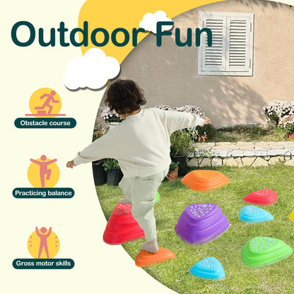 makarci 11PCS Stepping Stones for Kids – Non-Slip Balance Stones with Rubber Tops, Sensory Toys for Toddlers, Indoor & Outdoor Obstacle Course, Promotes Balance & Coordination, Ages 3+