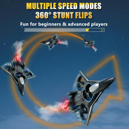 Virellia RC Airplane with Cool Spray, Foam Remote Control Airplanes with Led Light, 360° Flip Fighter Jet Toys, Stunt Roll, RC Plane for Kids Adults Aged 6+, Gifts for Kids Boys Girls, Black