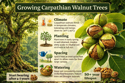 Carpathian Walnut Tree Live Plants (Juglans regia) – Cold Hardy, High-Yield English Walnut Nut Tree – Fast Growing, Premium Hardwood Producer – Ideal for Homesteads & Orchards (2 Trees)
