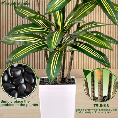 Artificial Dracaena Tree 5FT Tall Fake Plant with White Planter - Realistic Faux Dragon Tree with Tall Planter - Indoor Floor Plant for Home, Office,Mall, Living Room, Bedroom Decor