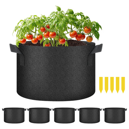 YSSOA 5-Pack 7 Gallon Grow Bags, Aeration Nonwoven Fabric Plant Pots with Handles, Heavy Duty Gardening Planter for Potato, Tomato, Vegetable and Fruits, Black 2024 Version