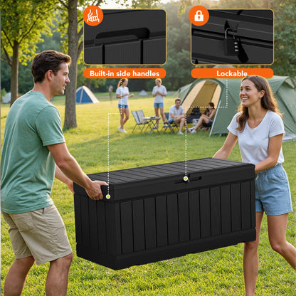 Acurax 78 Gallon Deck Box Outdoor Indoor Waterproof Storage Box for Patio Furniture, Pool Accessories, Garden Tools, and Cushion Storage, Black