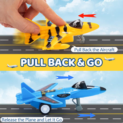 JOYIN 16 Pcs Pull Back Airplane Toys, Boys Plane Playset, Aircraft Incl Helicopter, Fighter, Bomber, Gifts for Toddler Kids 3+ Years Old, Treasure Box Toys for Classroom