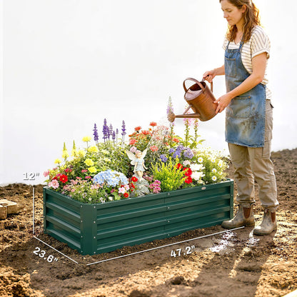 Outsunny Galvanized Raised Garden Bed, 4' x 2' x 1' Metal Planter Box, for Growing Vegetables, Flowers, Herbs, Succulents, Green