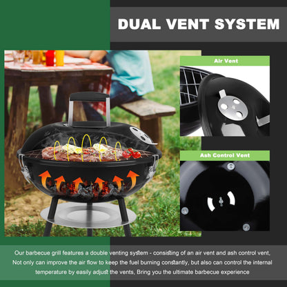 14 inch Charcoal Grill, Joyfair Small Portable BBQ Grill with Locking Lid for Outdoor Camping/Patio/Backyard Barbecue/Tabletop Cooking, Enamel Coated & Dual Vent System (Black)