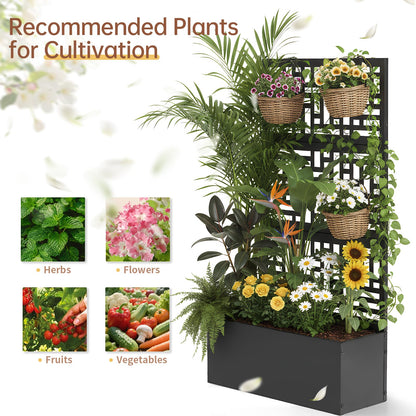 VINGLI 44" H Metal Raised Garden Bed with Trellis, Outdoor Planter Box for Climbing Vegetables, Fruits and Flowers, Privacy Screen, for Backyard, Patio, Balcony, Black (Rectangle)