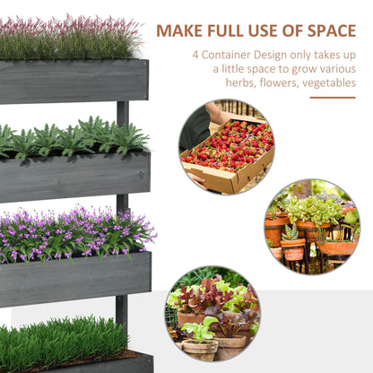 Outsunny Vertical 4 Tier Raised Garden Bed, Wooden Planter Box, Self-Draining with Bed Liner for Indoor Outdoor Flowers, Vegetables and Herbs, Gray