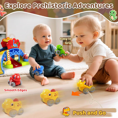 Marstone Toddler Toys 1 2 Year Old Boy Gifts: Dinosaur Slide with 4 Animal Cars Educational Baby Toys 12-18 Months, First 1st Birthday Gifts for Kids, Girls, Push Car Race Track for Toddlers 1-3