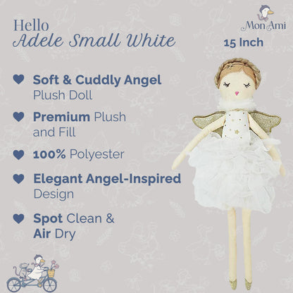 MON AMI Adele Small White Angel Stuffed Doll – 15”, Soft & Cuddly Plush Doll, Use as Toy or Room Decor, Great Gift for Kids of All Ages