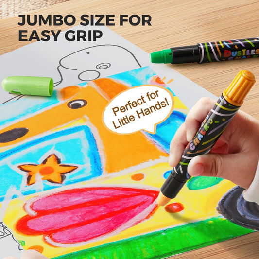 Jar Melo Dustless Chalk for Kids, 12 PCS Sidewalk Chalk Set with Holder, Washable and Non-Toxic, Colored Chalk for Chalkboard, Easy Grip Jumbo for Sidewalk Drawing, Blackboard, Outdoor Art Play 3+