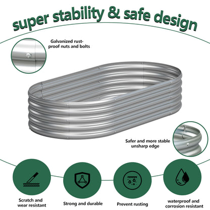 Yortrek Galvanized Raised Garden Bed Outdoor, 4x2x1ft(2Pack) Metal Heavy Duty Planter Boxes for Gardening, Easy Assemble Bottomless Small Oval Plant Container Kit for Vegetable, Flower, Fruit, Silver
