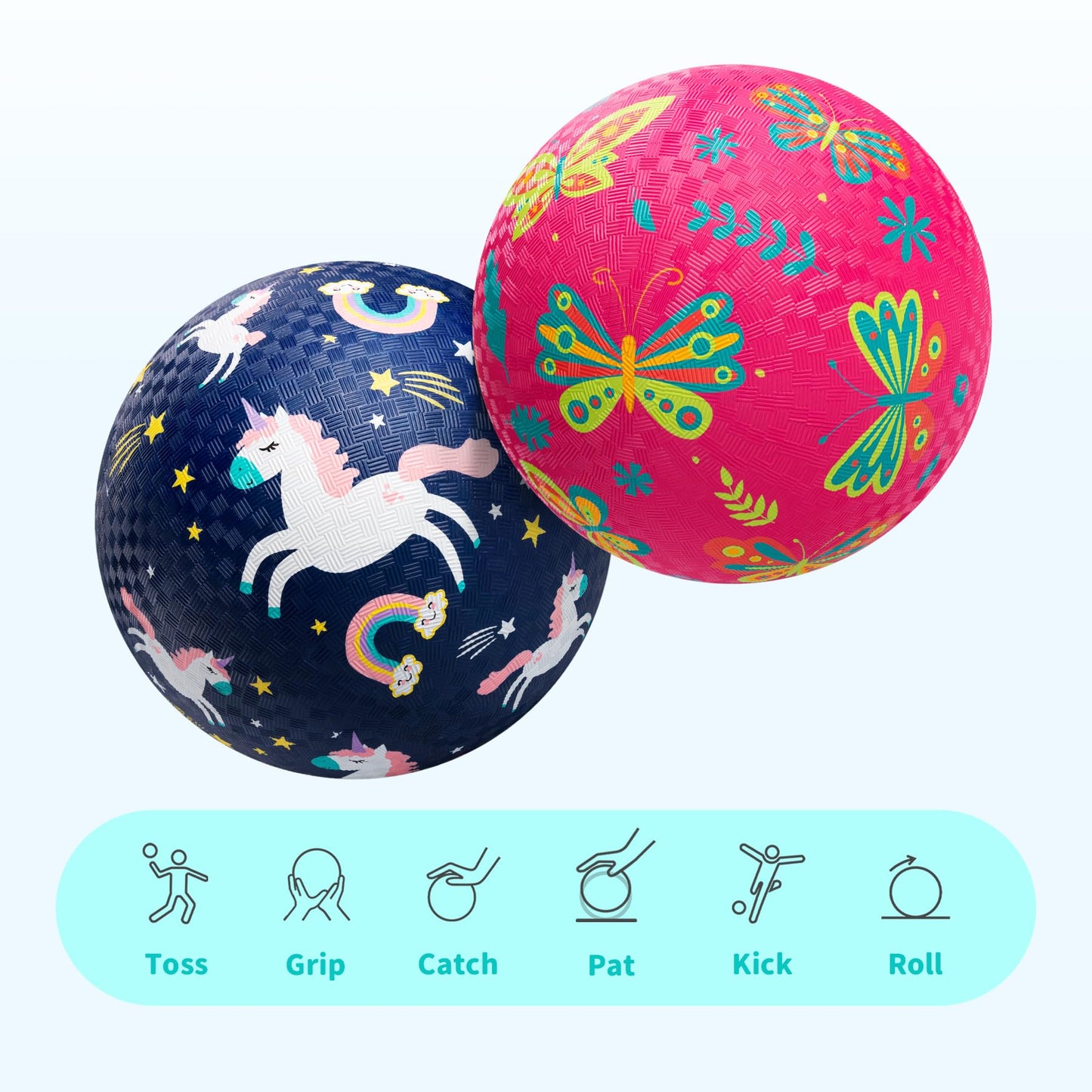 ZOOJOY Pack of 2 Cartoon Playground Balls for Kids 1-6, 6 Inch Rubber Balls for Dodgeball, Rubber Bouncy Kickball, Indoor & Outdoor Game Gaga Balls for Boys Girls with Pump