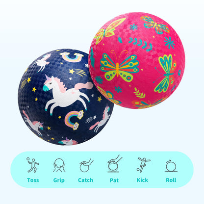 ZOOJOY Pack of 2 Cartoon Playground Balls for Kids 1-6, 6 Inch Rubber Balls for Dodgeball, Rubber Bouncy Kickball, Indoor & Outdoor Game Gaga Balls for Boys Girls with Pump