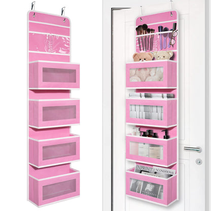 Giraffe Creation Over Door Organizer with 4 Large Capacity Pockets, Hanging Organizer Storage for Closet Bathroom Nursery Bedroom Dorm, Toys Cosmetics Sundries and Baby Essentials, Pink