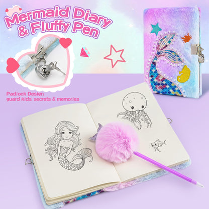Cherry Tale Mermaid Gifts for Girls Toys Age 6-8, Kindergarten Graduation Gifts for Girls Age 4-6, Birthday Gifts Set with Plush Diary Kit, for Daughter Niece 5 6 7 8 9 10 Year Old