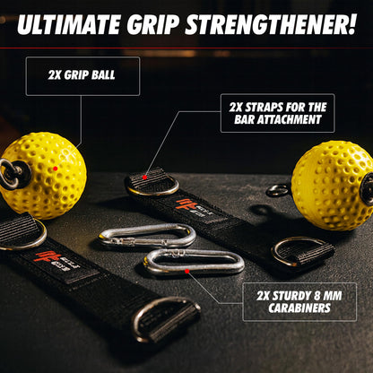 MuscleForge Pull Up Grips Ball – Enhance Grip Strength & Forearm Training – 2.8inch Non-Slip Surface Grip Balls – Includes Carabiners & Straps – Max Load 530lbs – Ideal for Climbing, Calisthenics