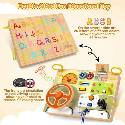 JGOBUB Montessori Toddler Toys - Baby Wooden Busy Board - Sensory Toys with Light Switch - Travel Toys for Educational Toddler Activities for Toddlers 3 4 5 6+ Year Old