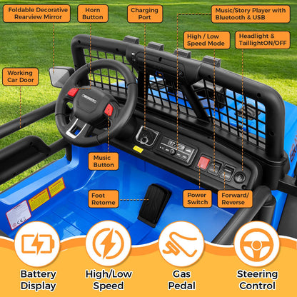 Hikole 24V 2 Seater Ride On Car for Kids with Remote Control, 4X4 400W XL Power Truck Wheels with 20" Wide Seat, Soft Start, 3 Speeds, Music, Bluetooth, 24 Volt Ride On Toys for Girls Boys 3-8, Blue