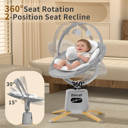 Baby Swings for Infants, Zoicay Electric 3D-Motion Baby Swing with 9 Modes & 8 Speeds, 360° Rotating Seat, APP & Remote Control, 6 Lullabies, Portable Infant Swing for Indoor and Outdoor(Gray)