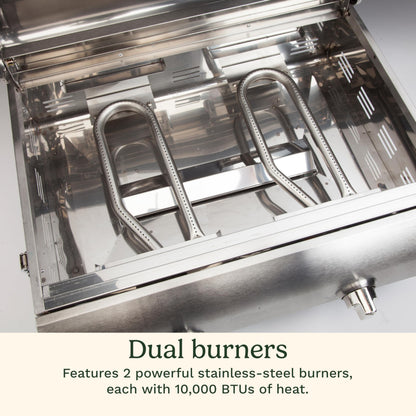 Cuisinart Chef's Style Tabletop Portable Propane Grill, 20,000 BTU Stainless Steel 2-Burner Outdoor Gas Grill for Camping, Tailgates, BBQ, Hassle-Free Setup, Twist-Start Ignition, CGG-306