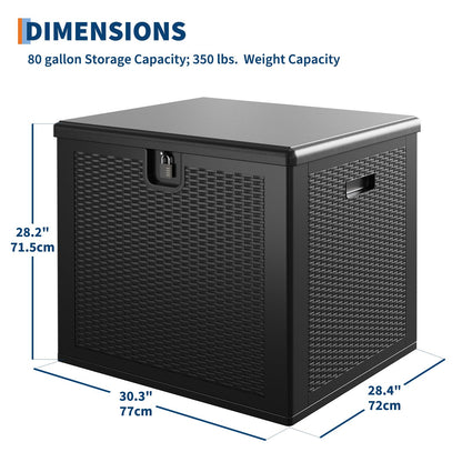Garvee 80 gal Outdoor Storage Box, Large Waterproof Resin Deck Box Indoor Outdoor Use, Lockable UV Resistant Storage Bin for Patio, Garden, Cushions, Tools, Equipment, Black