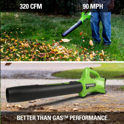 Greenworks 48V (24V x 2) 21" Cordless Battery Self-Propelled Mower & 320 CFM Blower Combo Kit w/ (2) 5.0Ah USB Batteries, (1) 2.0Ah Batter & Chargers